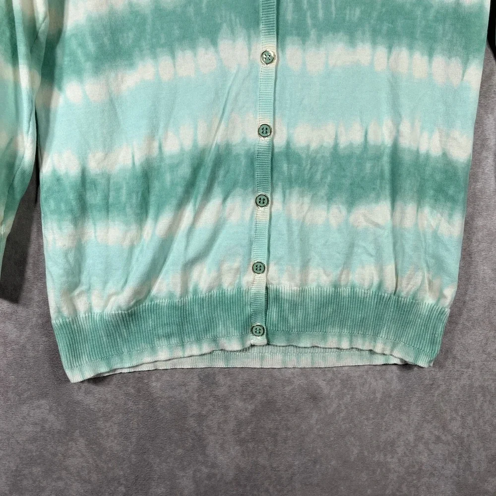 Tory Burch Cardigan Sweater Womens Large Green Tie Dye Knit Button‎ Front V-Neck